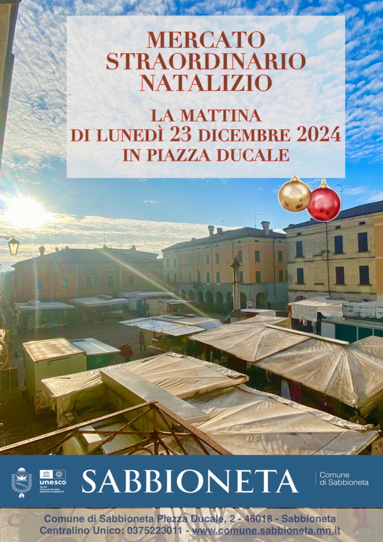 Mercato straordinario natalizio lunedì 23 dicembre 2024 in Piazza Ducale 